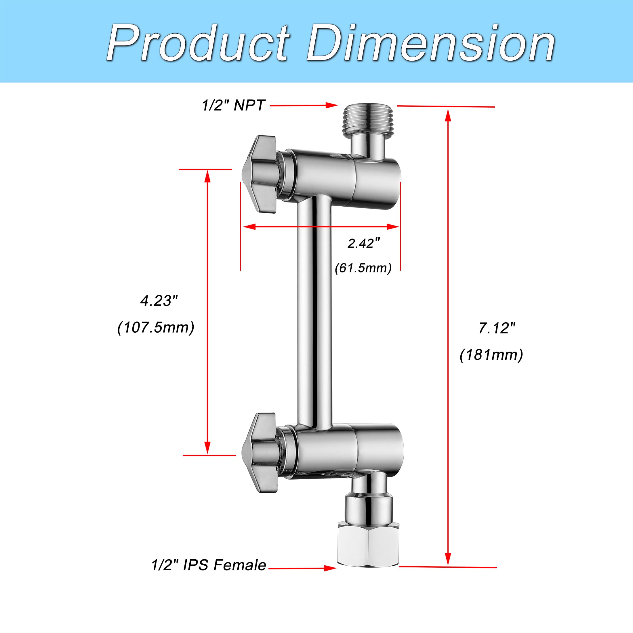 Senhozi 4 Inch Shower Head Extension Arm, Solid Brass Shower Arm for Shower Head Extension, Adjustable Shower Arm for Rainfall Shower Head and Handheld Shower Head, SE003CP