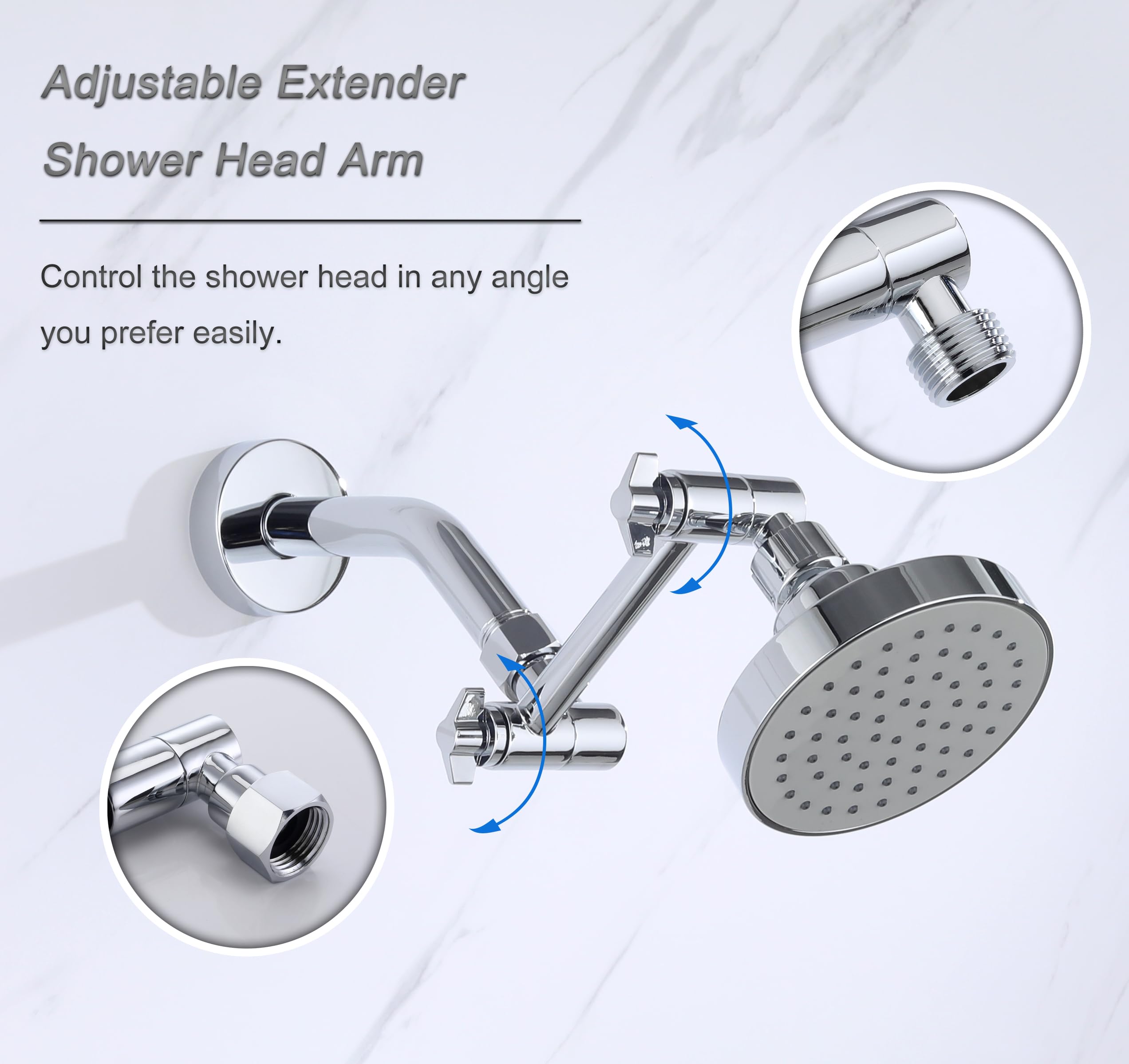 Senhozi 4 Inch Shower Head Extension Arm, Solid Brass Shower Arm for Shower Head Extension, Adjustable Shower Arm for Rainfall Shower Head and Handheld Shower Head, SE003CP