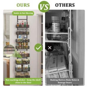 Over The Door Pantry Organizer 8-Tier Adjustable Tiers Hanging & Wall Mount Spice Rack,Metal Sheet Behind The Door Detachable Storage Shelf,8 Adjustable Baskets with 4 Sizes & Small Mesh for Kitchen