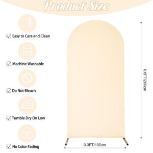Spandex Fitted Wedding Arch Cover 6.6FT Beige Arch Backdrop Cover, Round Top Chiara Backdrop Stand Covers for Wedding Birthday Party Baby Shower Banquet Arch Decoration (Beige, 6.6FT)