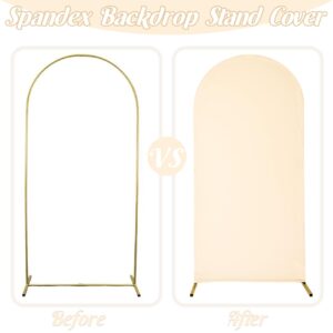 Spandex Fitted Wedding Arch Cover 7.2FT Beige Arch Backdrop Cover, Round Top Chiara Backdrop Stand Covers for Wedding Birthday Party Baby Shower Banquet Arch Decoration (Beige, 7.2FT)