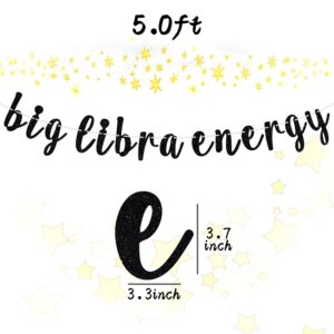 Big Libra Energy Banner, Happy Birthday Libra Bunting Sign, 12 Constellation Zodiac Theme Birthday Party Decorations Supplies for Boy and Girl, Black Glitter