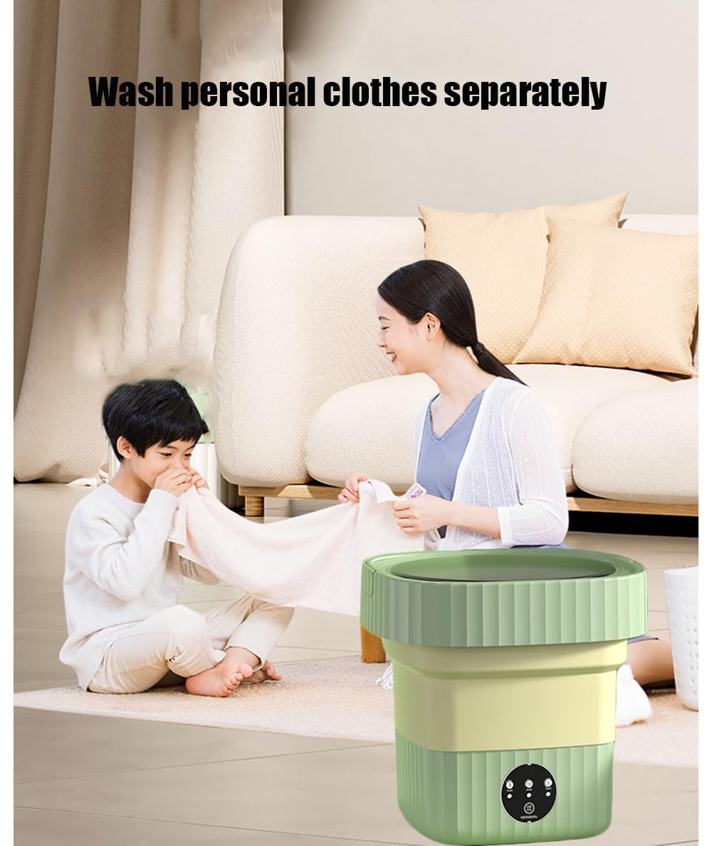 Portable Washing Machine, Foldable Mini Washing Machine, Small Washing Machine for Underwear, Baby Clothes, or Small Items, Suitable for Apartments, Dormitories, Camping, Travel (6 Liters),Green