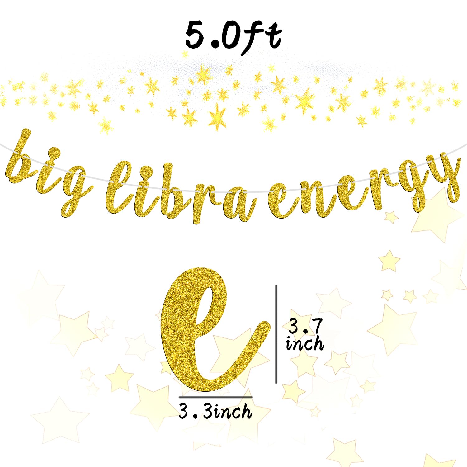 Big Libra Energy Banner, Happy Birthday Libra Bunting Sign, 12 Constellation Zodiac Theme Birthday Party Decorations Supplies for Boy and Girl, Gold Glitter