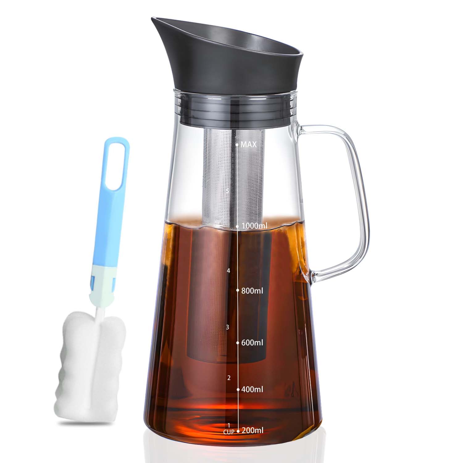 Glass Teapot Large Multi, 1400ml Borosilicate Clear Tea Kettle with Removable 304 Stainless Steel Fine Mesh Infuser, Cold Brew Coffee Iced Hot Tea Maker, Cold Brew Tea and Fruit Infused Water