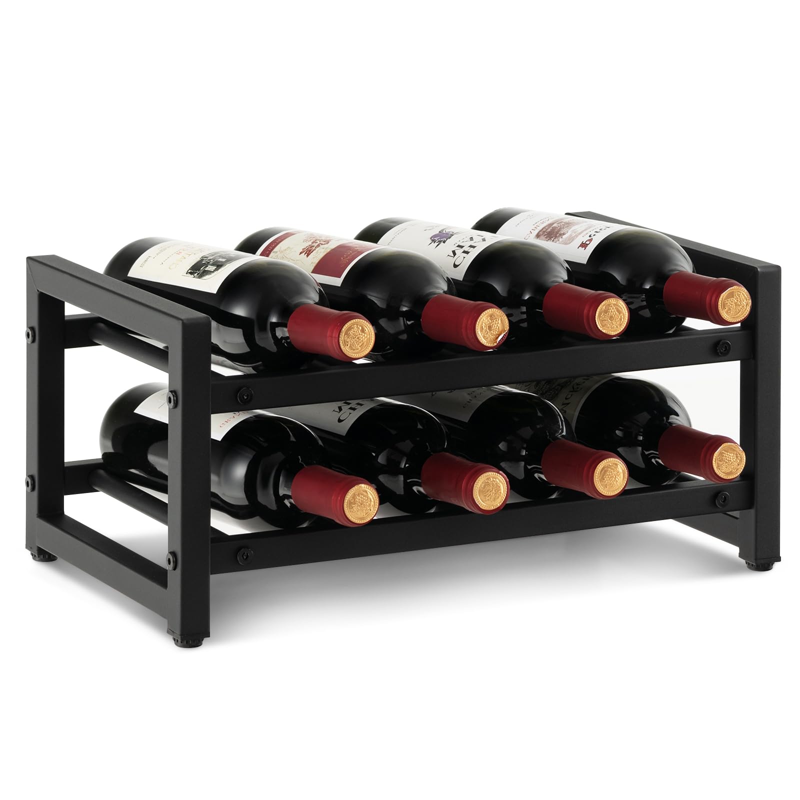 Giantex 2-Tier Metal Wine Rack Freestanding Counter Black, 8-Bottle Industrial Countertop Wine Rack, Freestanding Wine Holder for Tabletop, Cabinet, Small Wine Bottle Holders Stands for Counter