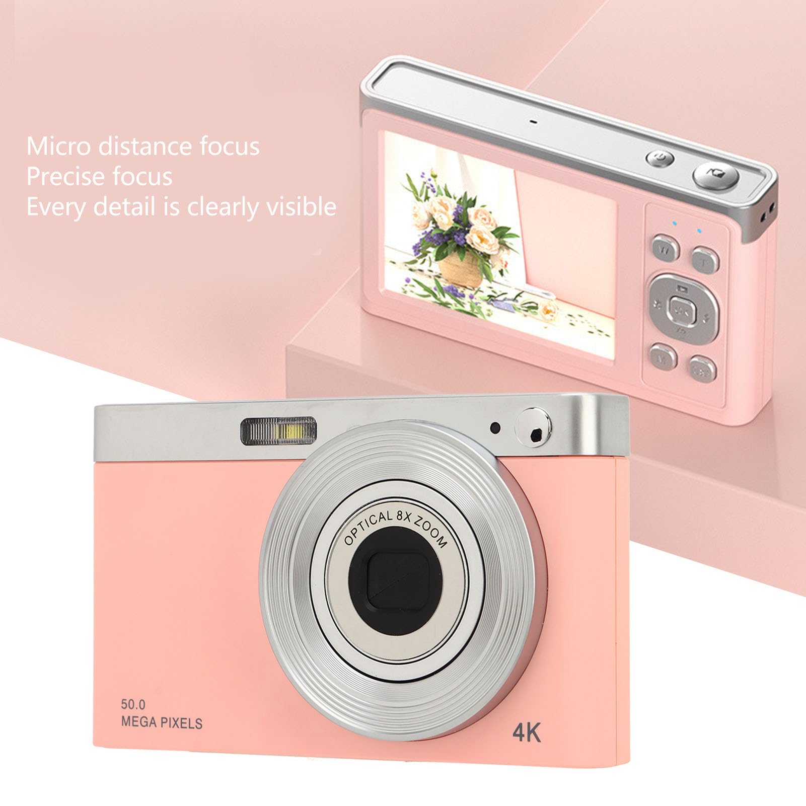 Digital Camera, 4K Kids Camera Video Camera with 32GB Card FHD 1080P 50MP Vlogging Camera 16X Zoom Compact Portable Mini Rechargeable Camera for Students Teens Adults Girls Boys