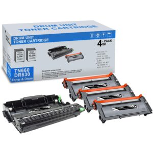 3 pack tn660 toner cartridge & 1 pack dr630 drum unit compatible, replacement for brother tn660 for brother dcp-7030 7045n hl-2120 2170 2170w mfc-7040 7320 7345dn 7345n 7440 7440n 7840 7840w printer