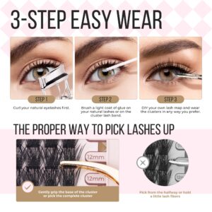 LASHVIEW Lash-Extension-Clusters 448pcs D Curl Lash Clusters Natural Look Cluster Lashes Extensions Super Thin Band & Soft Lashes Reusable 9-16mm MIX (56D+30D+40D)