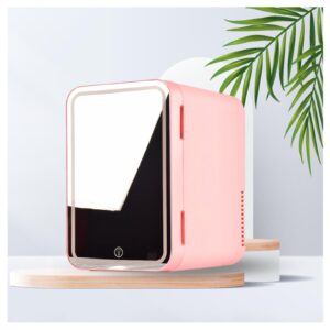 garcan mini fridge for bedroom, with led mirror, 8l capacity cheap skincare fridge, chill or heat, ac 220v, dc 12v mini fridge skincare, mini fridge for skin care,white (pink)