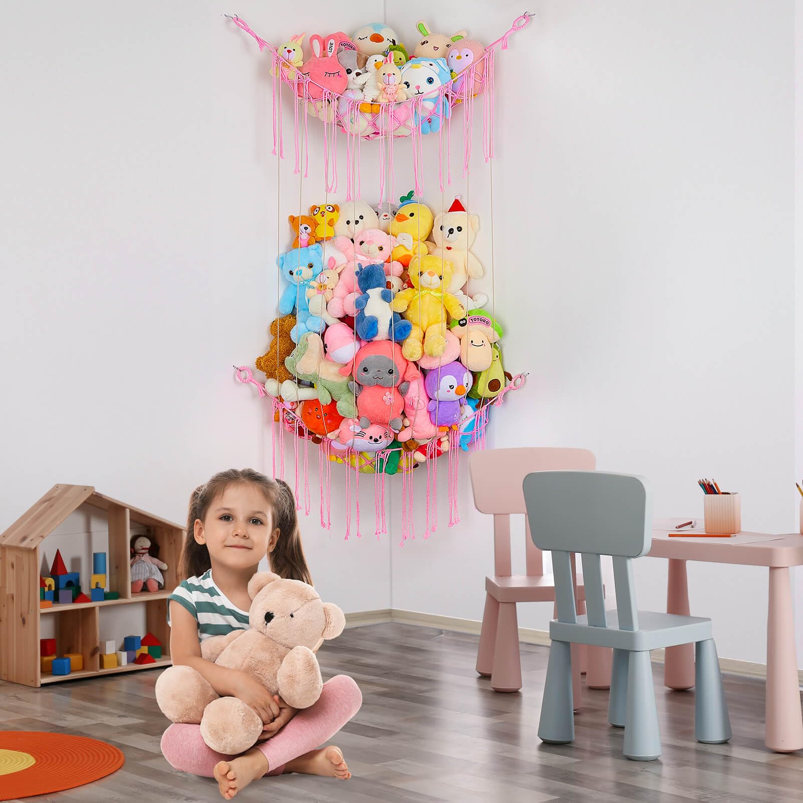 FIOBEE Stuffed Animals Net or Hammock Toy Storage Organizer Large Stuffed Animals Storage Holder Kids Room Decor for Nursery Play Room Bedroom