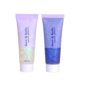 2 pack face and body glitter, chunky glitter for nail and hair glitter gel festival essentials sparkling holographic highlighter makeup. (01-blue & 06-white moonbeam)