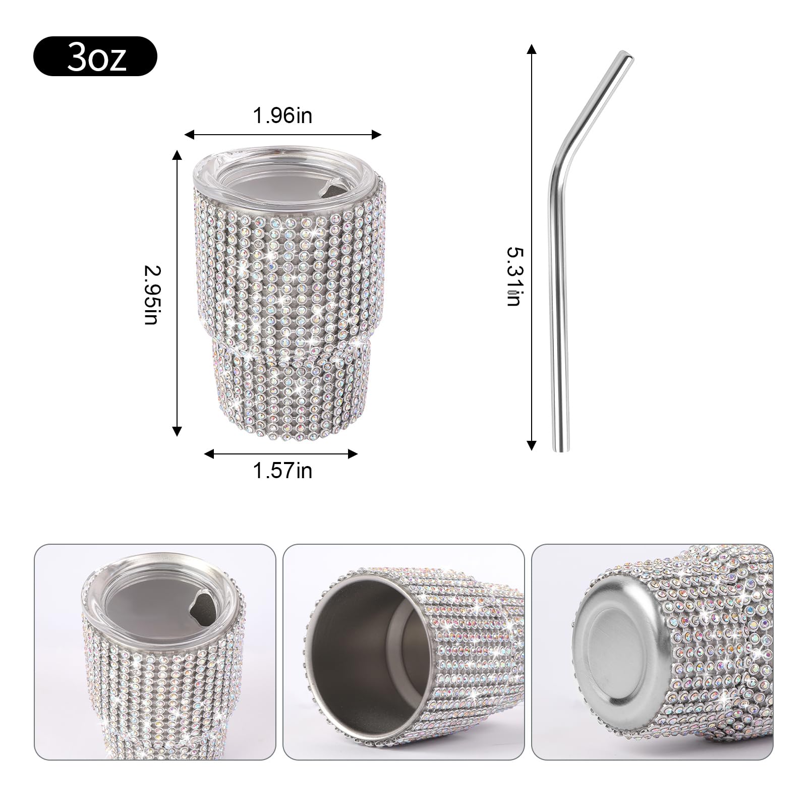 INSTOME Bling Mini Tumbler Shot Glass,3oz Shot Glass Tumbler,Diamond Tumbler Shot Glass with Straw,Glitter Small Shot Glass Tumbler for Serving Spirits,Travel,Camping(1pcs) (cai)