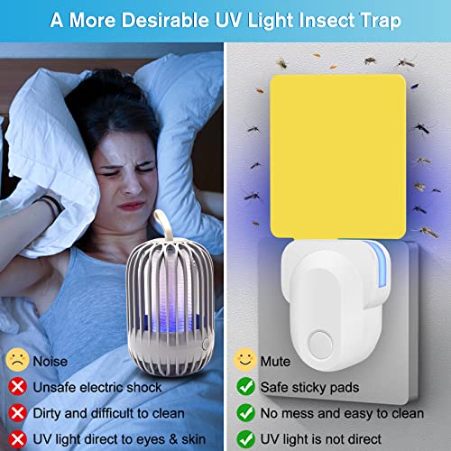 Flying Insect Trap Plug-In, Upgrade Gnat Traps for House Indoor, Safe Non-Toxic Gnat Fruit Fly Killer Trap UV Light Attractant Bug Zapper Indoor Bug Light Trap with Sticky Pad for Flies, Gnats -1 Pack