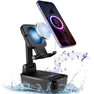 comiso ipx7 waterproof cell phone stand with wireless bluetooth speaker, anti-slip design shower phone speaker with hd stereo sound,compatible for any smartphones/tablet, unique ideal gifts
