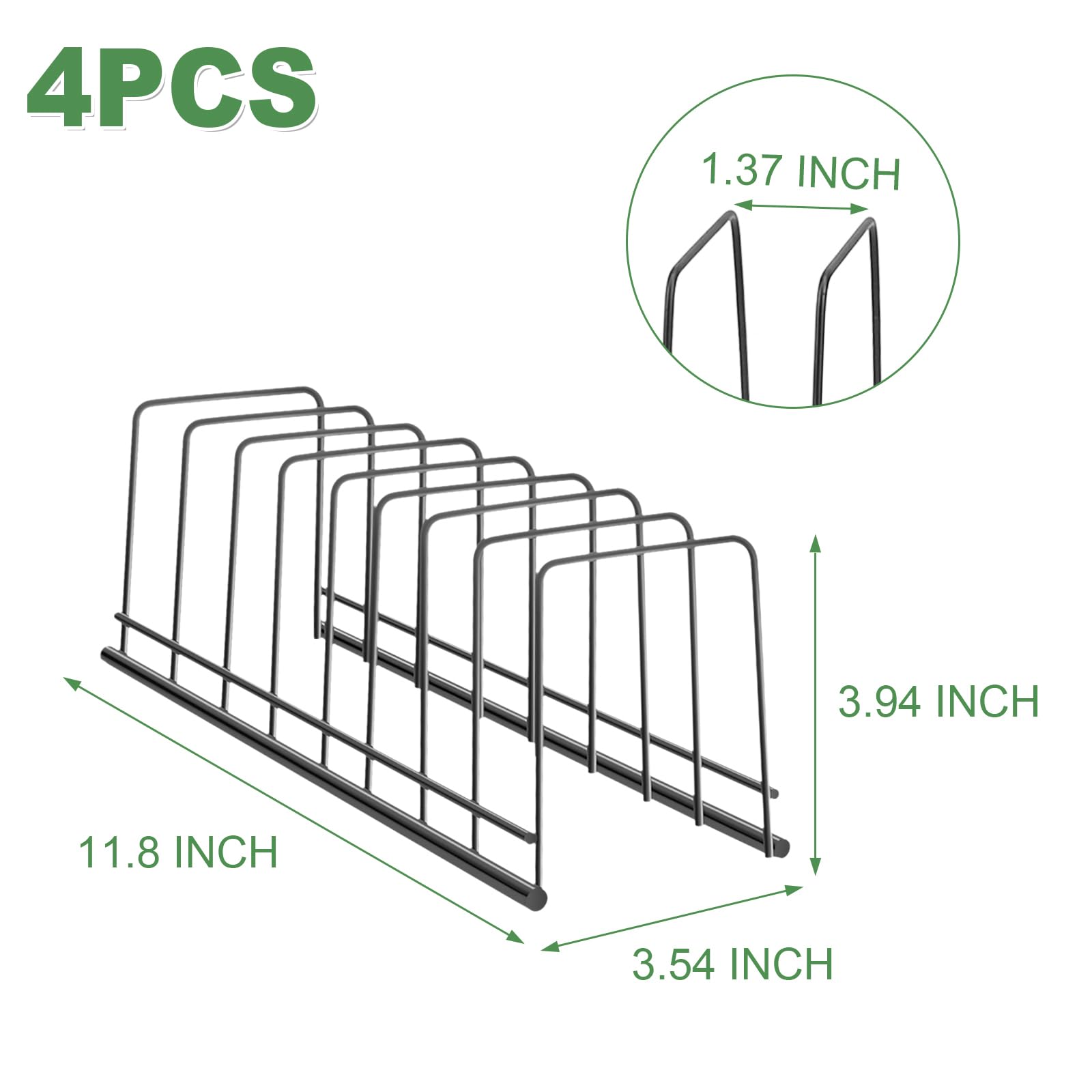 POUYRBA Pot Lid Organizer, 4pcs Black Plate Pot Bowl Lid Rack Holder Rest Plates Organizer for Kitchen Cabinets File Folder Rack for Plates Pots Bowls Cutting Boards Bakeware Serving Trays Reusable