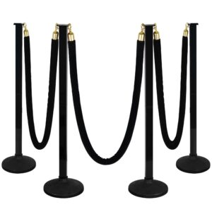 4 pack stanchions post with velvet rope, crowd control stanchions, queue pole for for movie theater, party supplies(red) …