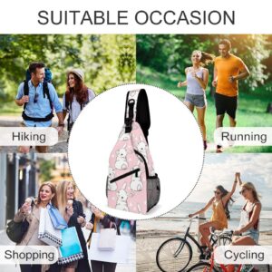 NAWFIVE Sling Bag Pink Bunny Heart Crossbody Backpack with Anti Theft Seamless Pattern Rabbit Adjustable Shoulder Bag for Travel,Hiking,Cycling,Camping