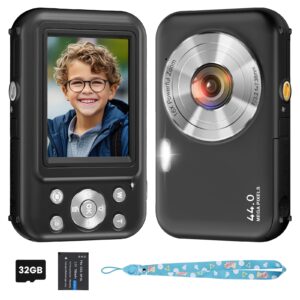 digital camera, kids camera with 32gb card, fhd 1080p 44mp vlogging camera, 16x zoom point and shoot digital camera compact portable rechargeable cameras for teens boys girls students seniors