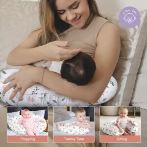 Little Grape Land Nursing Pillow for Infants, Breastfeeding Pillows, Baby Support Pillow for Nursing, Bottle Feeding, Tummy Time with Machine Washable Cover & Breathable Filling (Little Bunny)