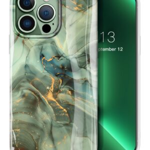 GVIEWIN for iPhone 13 Pro Case 6.1 Inch, [10FT Military Grade Drop Protection] Marble Phone Case Slim Glossy Soft TPU Shockproof Protective Cover for Women Men Phone Covers(Desert Dream/Green)
