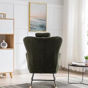 Rocking Chair for Baby Nursery, Comfy Small Rocker with Neck Rest and Pocket, Modern Upholstered Accent High Back Armchair for Living Room, Bedroom, and Office (Dark Green)