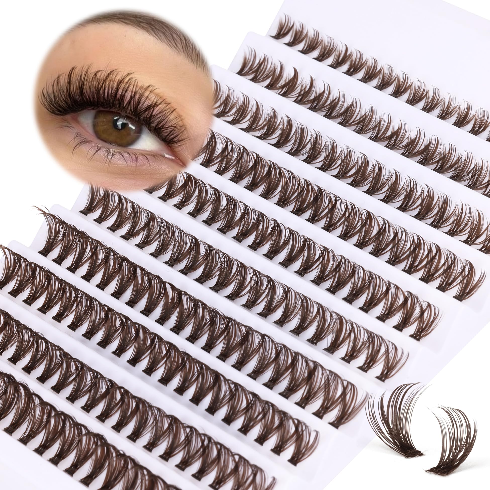 Brown Lash Individuals 200 Pcs Natural Wispy Brown Eyelashes Extension D Curl False Cluster Lashes Brown Fake Eyelashes Clusters