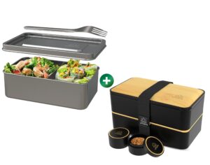 umami bento lunch box bundle, bento box for adults w/utensils, 40 oz & 32 oz, cute stainless steel lunch container that is microwave-safe great for meal prep