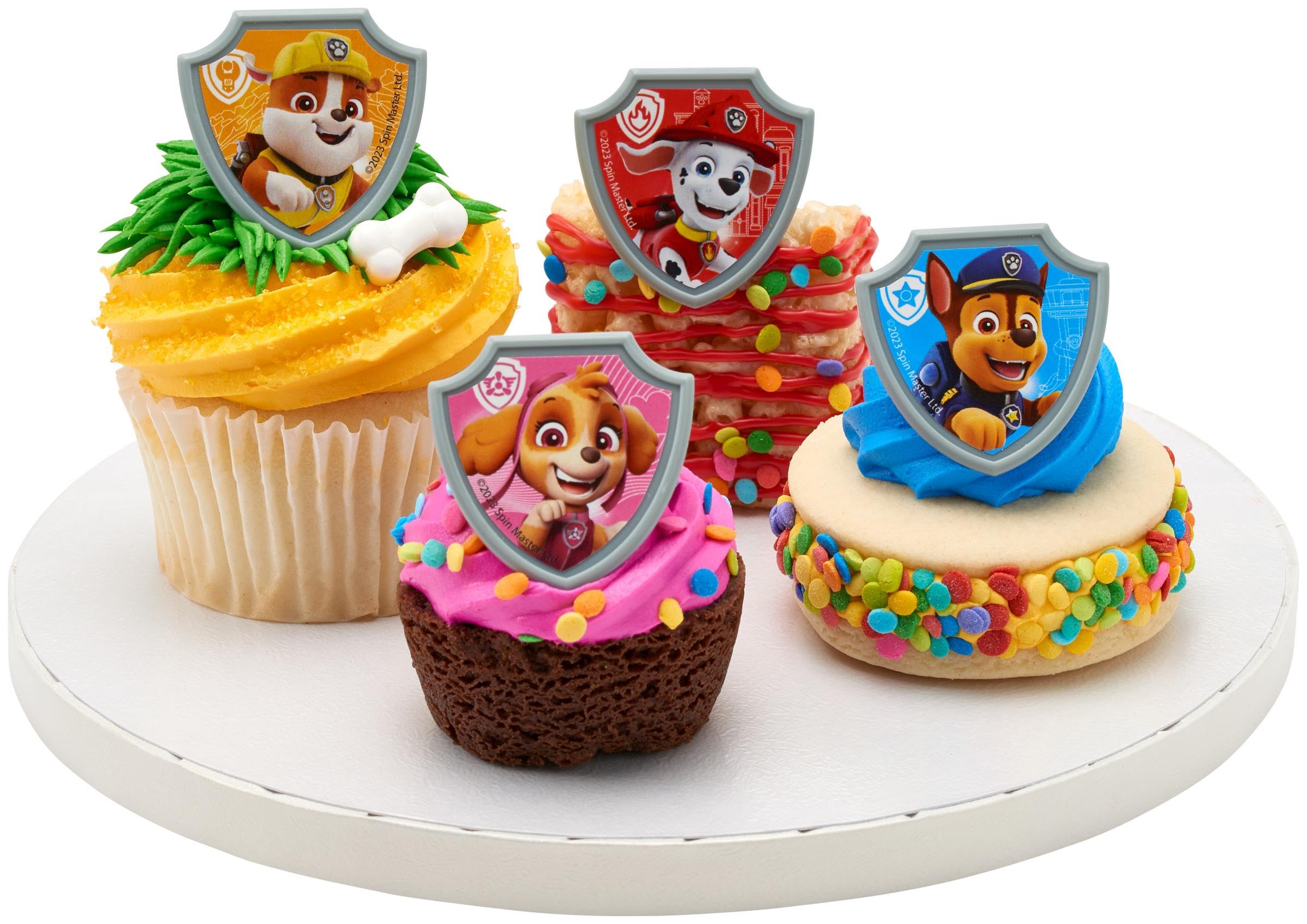 DecoPac Paw Patrol Reporting For Duty Rings, Cupcake Decorations Featuring Chase, Marshall, Skye, And Rubble - 24 Pack