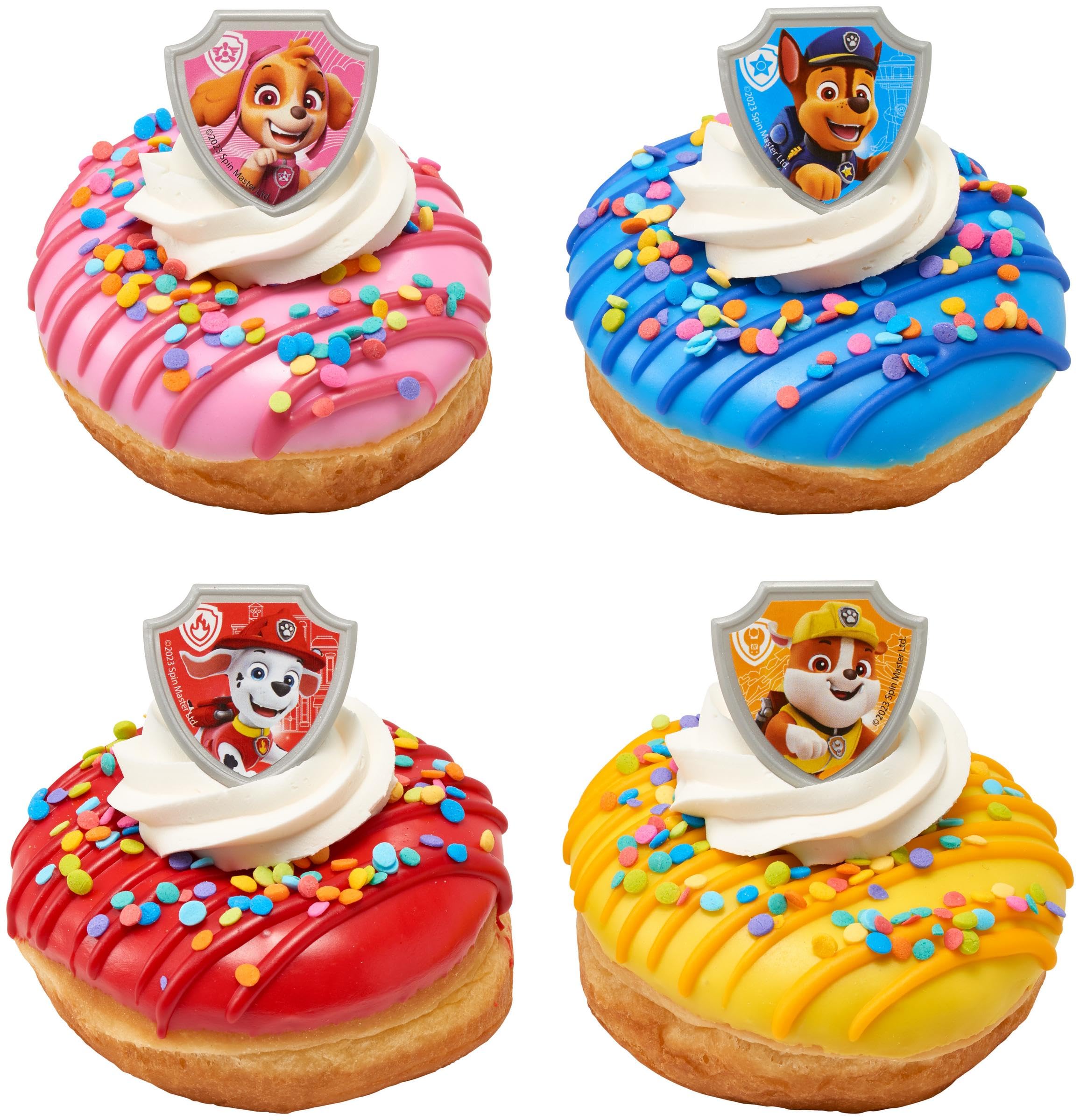 DecoPac Paw Patrol Reporting For Duty Rings, Cupcake Decorations Featuring Chase, Marshall, Skye, And Rubble - 24 Pack