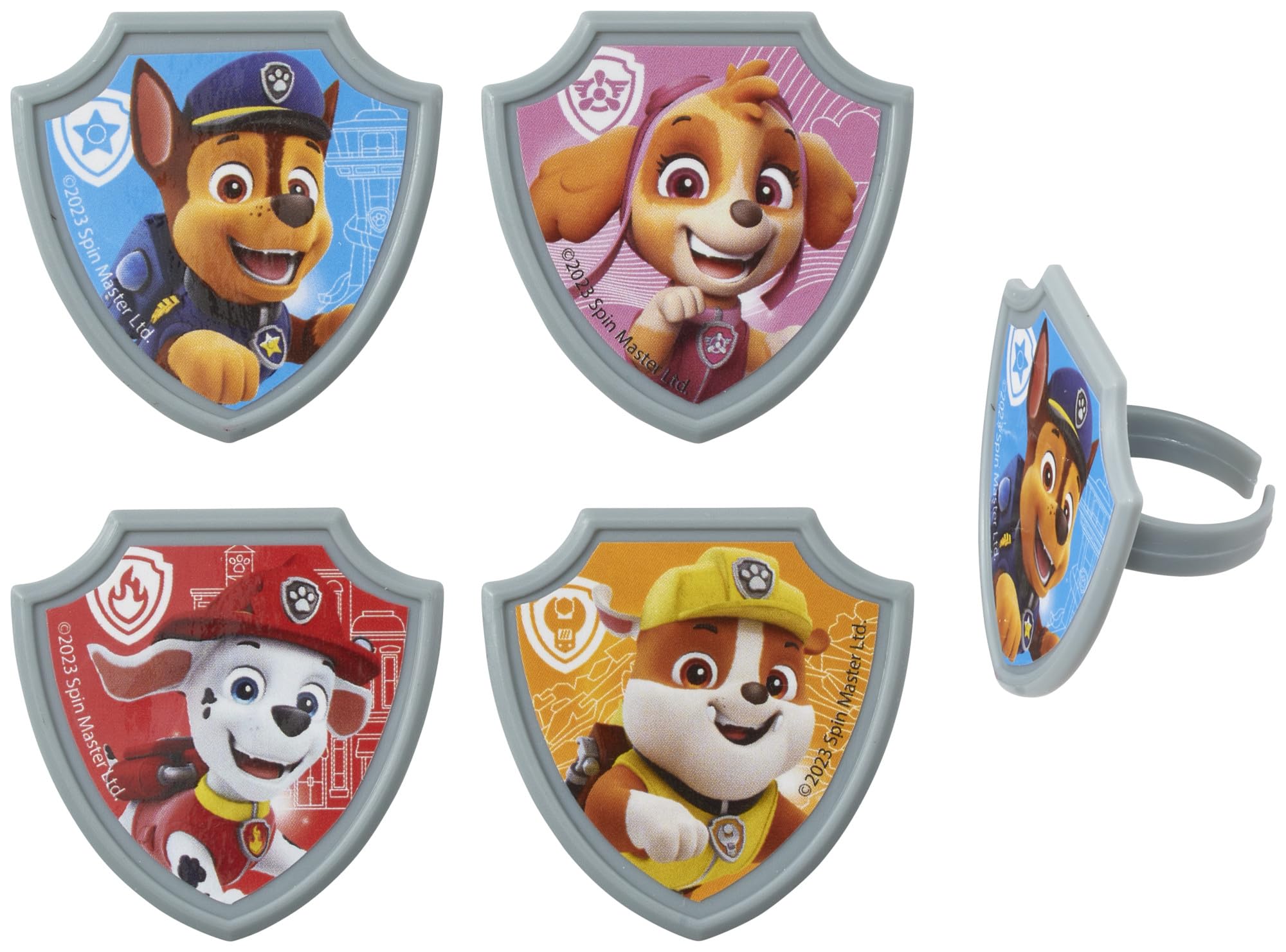 DecoPac Paw Patrol Reporting For Duty Rings, Cupcake Decorations Featuring Chase, Marshall, Skye, And Rubble - 24 Pack