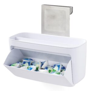 youcopia doorstash dishwasher pod holder lid, hanging storage container for detergent, speckled white