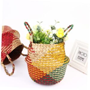 HOMSFOU storage bins foldable laundry basket rustic decor laundry basket foldable Seagrass Belly Basket Seagrass Belly Planter Basket rattan storage basket Wooden seaweed flowers baby