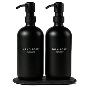 maisonovo soap and lotion dispenser set | black bottles black pumps set of 2