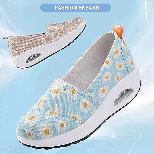 Womens Orthopedic Sneakers, Women Walking Shoes Air Cushion Slip On Canvas Sneaker (Black,US-6)