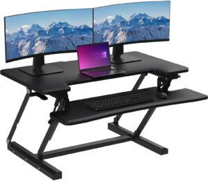 letianpai 36 inch standing desk converter,height adjustable sit to stand up desk riser,with wide keyboard tray,dual computer monitors and laptop workstation for home office