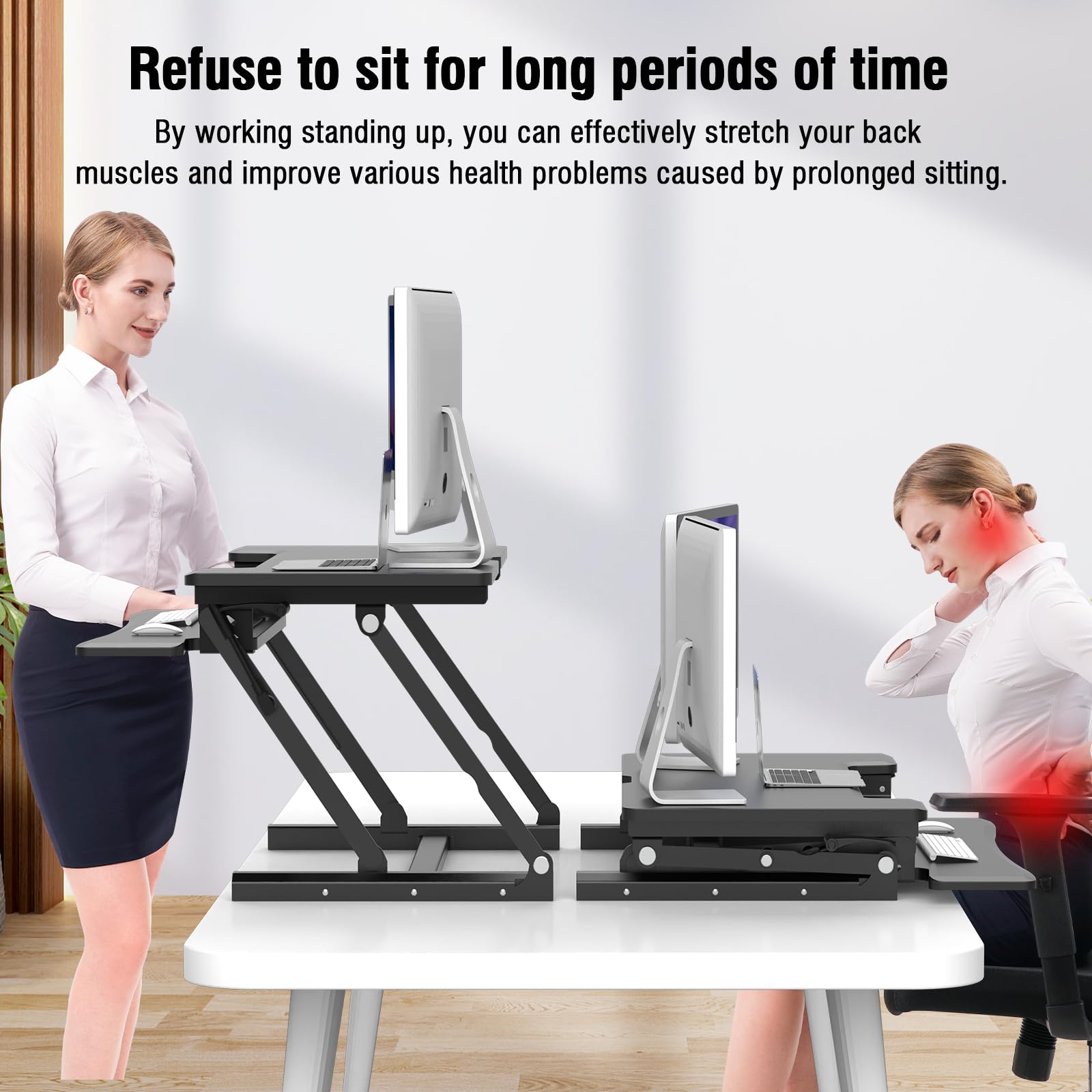 LETIANPAI 36 inch Standing Desk Converter,Height Adjustable Sit to Stand up Desk Riser,with Wide Keyboard Tray,Dual Computer Monitors and Laptop Workstation for Home Office