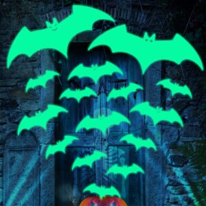 NICEMOVIC Glow in The Dark Bats Wall Decor, 30pcs Luminous Bat Wall Stickers, Halloween Decorations Bats Stickers for Kids Bedroom, Bats Stickers for Ceiling, Halloween Decor for Wall, Window