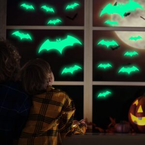 NICEMOVIC Glow in The Dark Bats Wall Decor, 30pcs Luminous Bat Wall Stickers, Halloween Decorations Bats Stickers for Kids Bedroom, Bats Stickers for Ceiling, Halloween Decor for Wall, Window