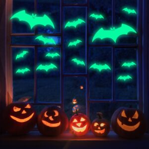 NICEMOVIC Glow in The Dark Bats Wall Decor, 30pcs Luminous Bat Wall Stickers, Halloween Decorations Bats Stickers for Kids Bedroom, Bats Stickers for Ceiling, Halloween Decor for Wall, Window