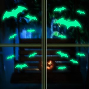 NICEMOVIC Glow in The Dark Bats Wall Decor, 30pcs Luminous Bat Wall Stickers, Halloween Decorations Bats Stickers for Kids Bedroom, Bats Stickers for Ceiling, Halloween Decor for Wall, Window