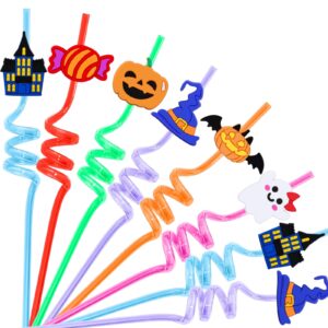 24pcs halloween party favors, party straw for halloween decorations pumpkin ghost cat halloween themed party straws for kids girls boys favors