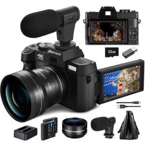 mo digital cameras for photography & 4k video, 48 mp vlogging camera for youtube with 180° flip screen,16x digital zoom,flash & autofocus,52mm wide angle & macro lens,2 batteries,32gb sd card