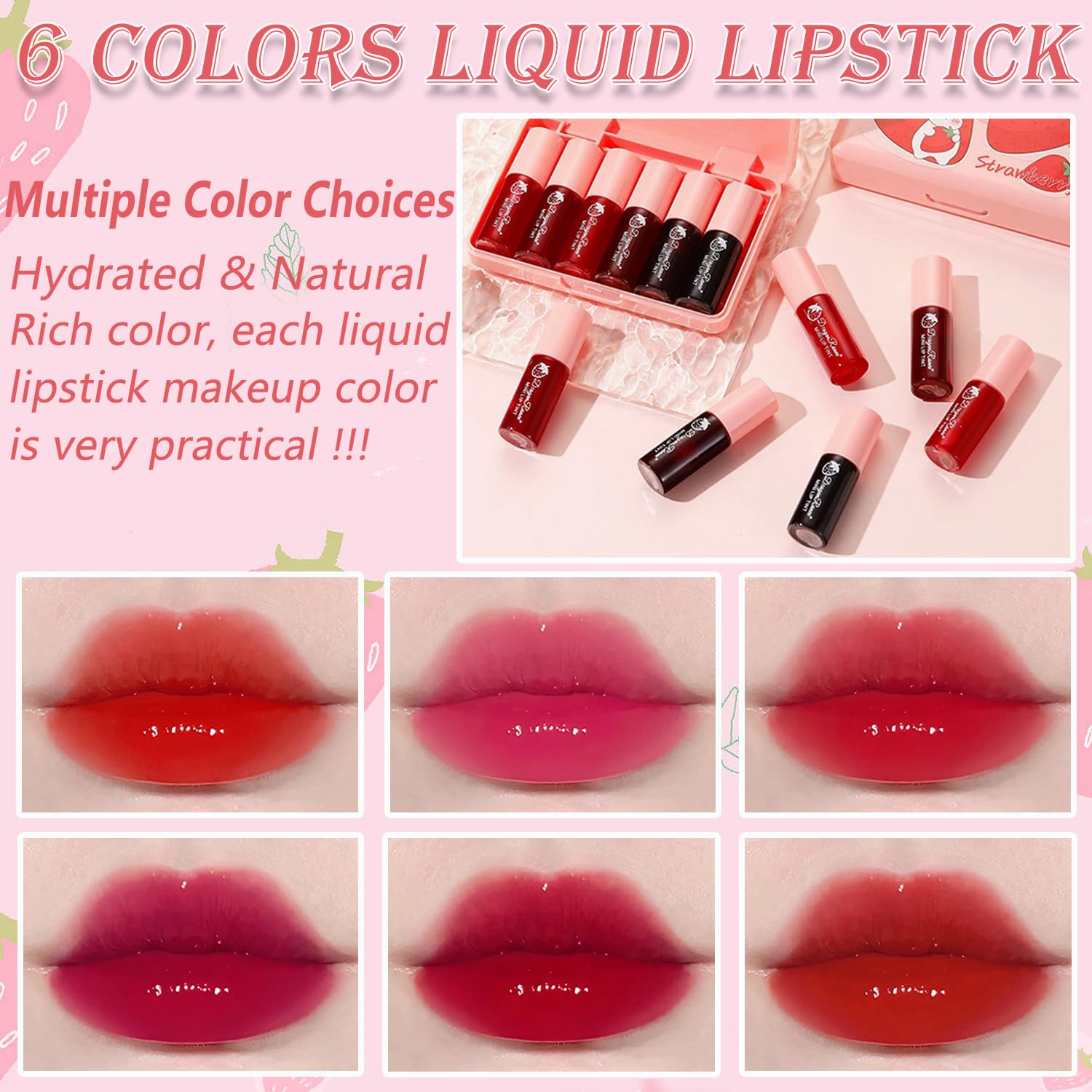 Yishifa 6 Colors Lip Tint Stain Mini Liquid Lipstick, Korean Lip Gloss Moisturizing Natural Velvet Lip Tint, Waterproof Longwear Liquid Blush & Lip Stain, Vivid Color