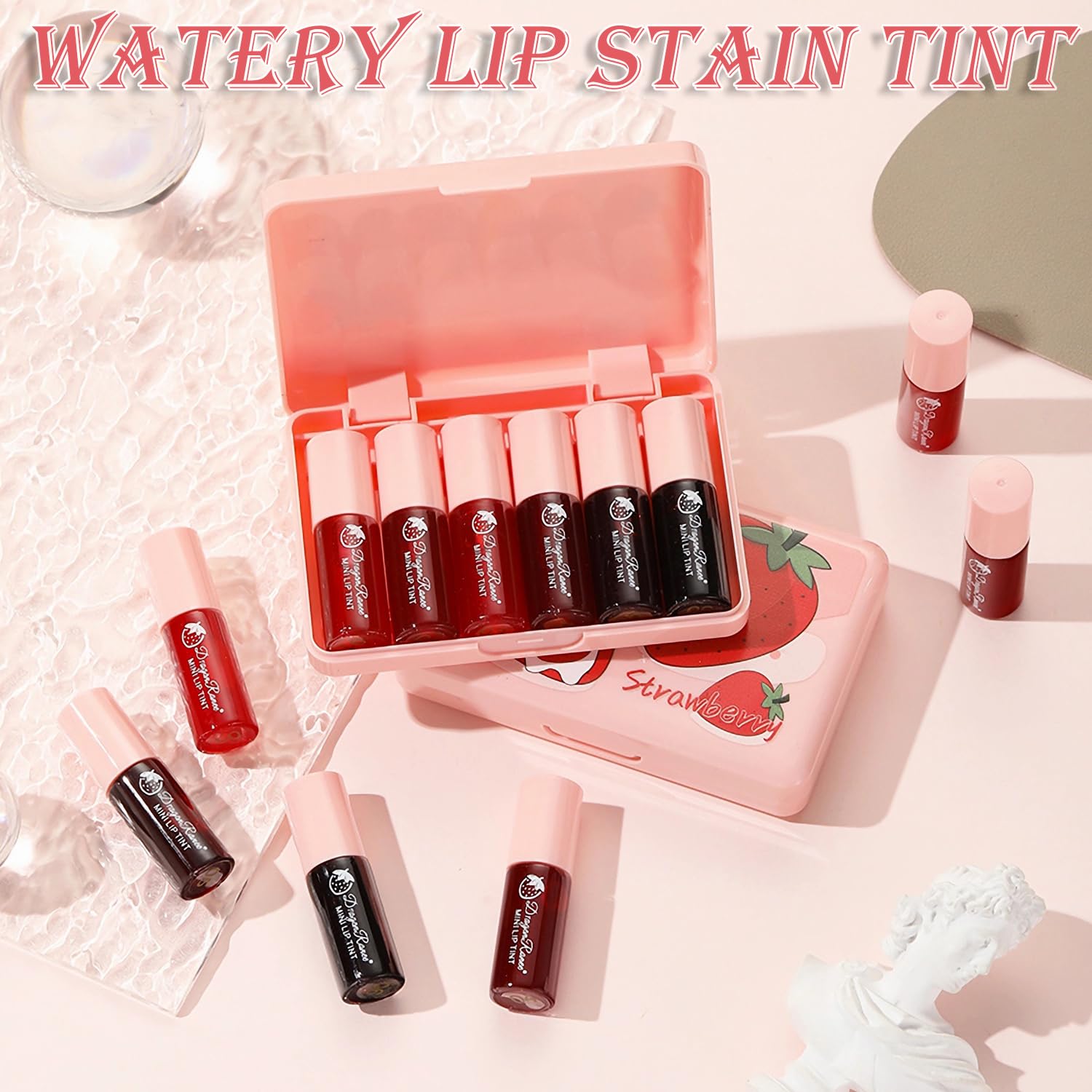 Yishifa 6 Colors Lip Tint Stain Mini Liquid Lipstick, Korean Lip Gloss Moisturizing Natural Velvet Lip Tint, Waterproof Longwear Liquid Blush & Lip Stain, Vivid Color