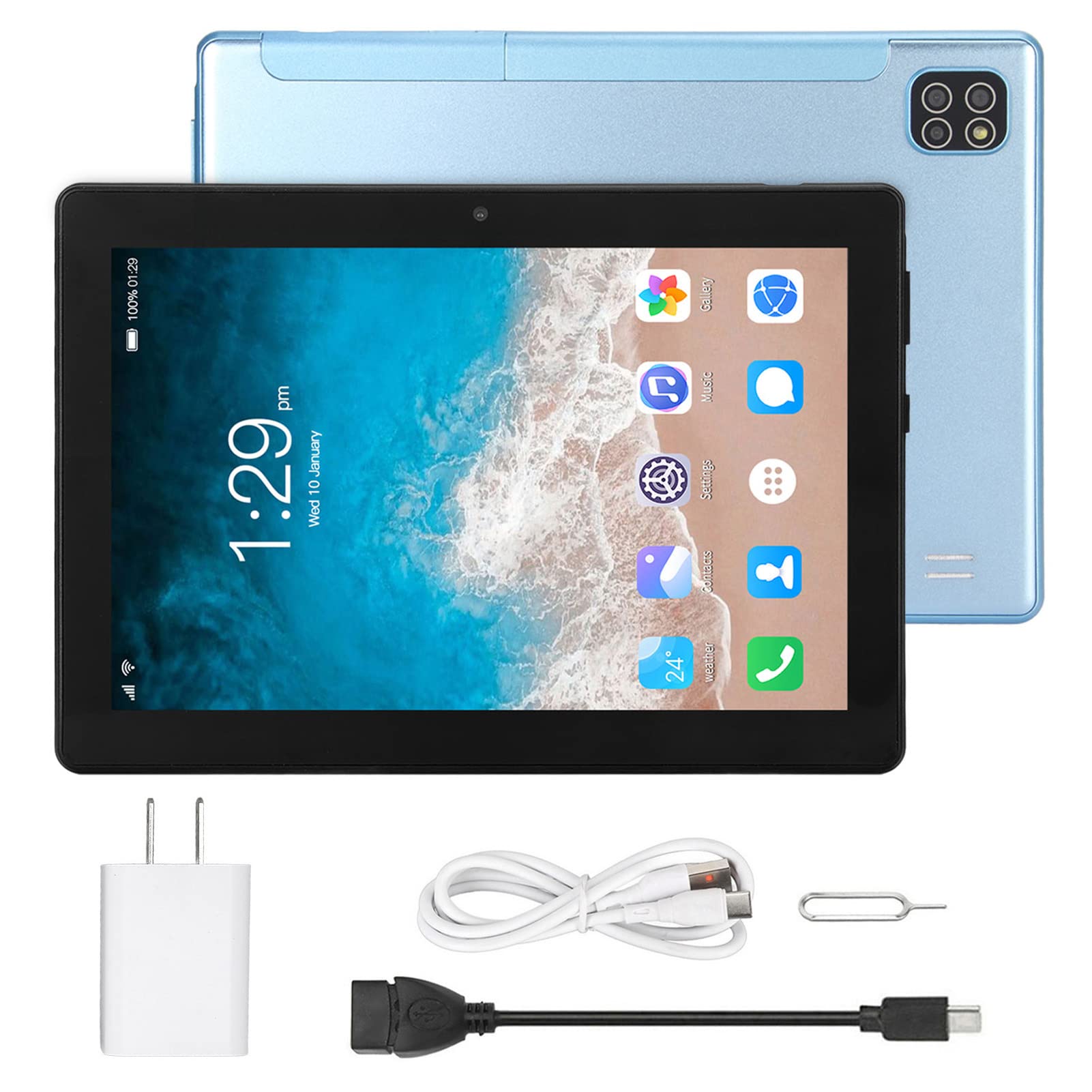 Smart Tablet, Dual Cameras GPS Tablet 4GLTE 1920X1200 Resolution 8 Inch Octa Core CPU 6GB＋128GB Storage with OTG Cable for Entertainment for Reading (Blue)