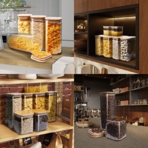 HomArtist Square Glass Jars with Bamboo Lids [Muti Size Set of 5], Glass Canisters with Airtight Lids, Glass Food Storage Containers for Pasta, Cereal, Flour, Sugar, Best for Kitchen & Pantry