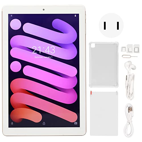 HEEPDD Tablet, 4G RAM 256G ROM 100-240V 10 Inch Tablet Gold for Travel (US Plug)