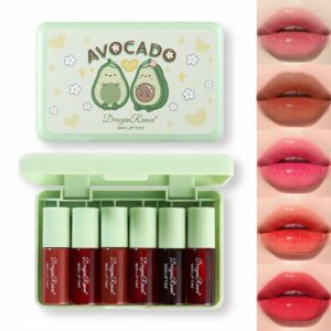 6 colors lip tint stain set, korean lip gloss lip tint stain plumping mini liquid lipstick, multi-use lip and cheek tint gloss, long lasting non-stick cup waterproof high pigment lip tint makeup