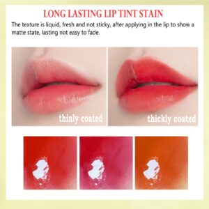 6 Colors Lip Tint Stain Set, Korean Lip Gloss Lip Tint Stain Plumping Mini Liquid Lipstick, Multi-use Lip and Cheek Tint Gloss, Long lasting Non-Stick Cup Waterproof High Pigment Lip Tint Makeup